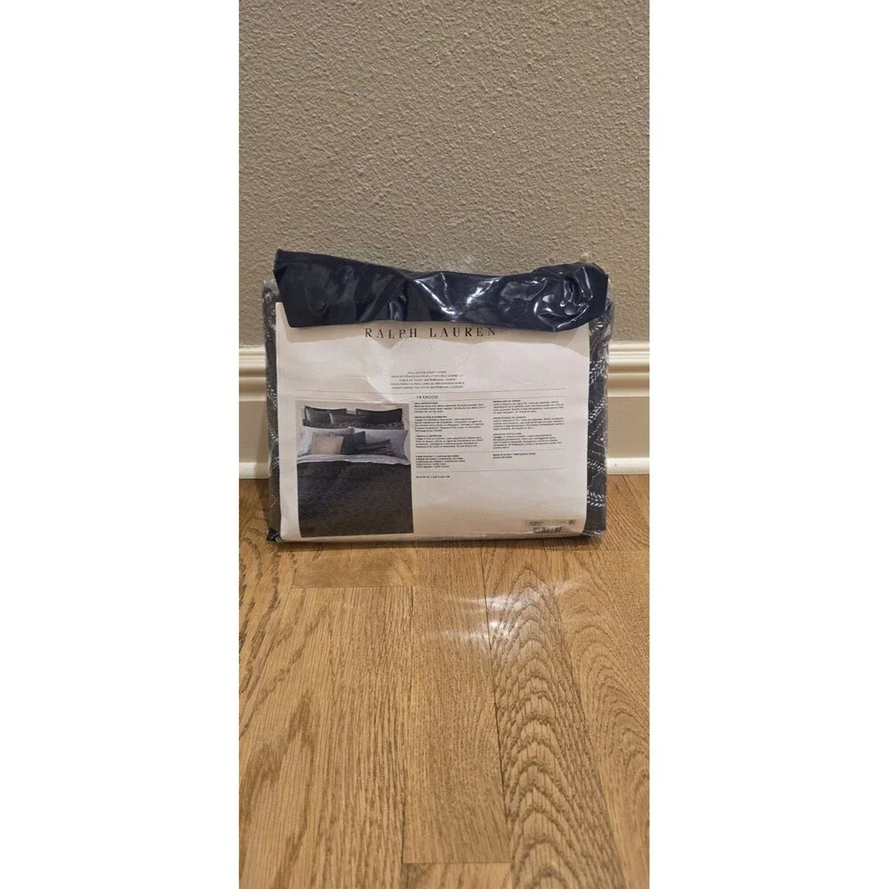 Ralph Lauren Francois Full Queen Duvet Cover Navy Blue Geometric Cotton NIP